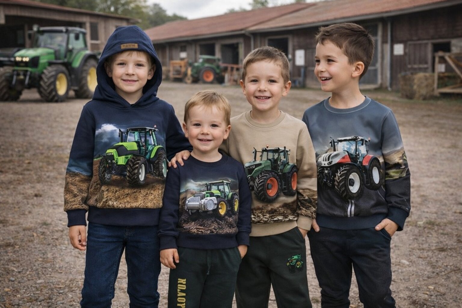 Kleidung mit Traktor-Motiv