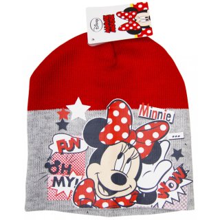 Disney Minnie Mouse Mütze Beanie rot grau Wintermütze Kindermütze