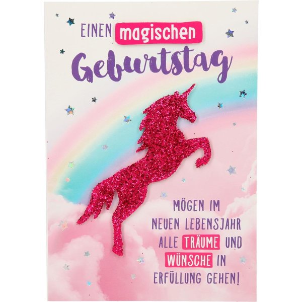 Magische Geburtstagskarte Mit Einhorn – Handgeschriebener Schriftzug, Innen Leer, 11,5x11 Cm