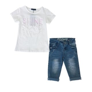 Mädchen Sommer-Set 3/4 Jeans Chilong mit S&C T-Shirt Shine SZ191