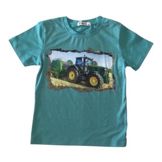 S&C Jungen T-Shirt türkis mit Traktor-Motiv John Deere H302