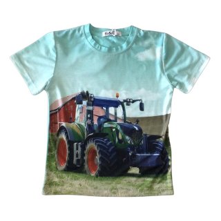 S&C Jungen T-Shirt türkis mit Traktor-Motiv Fendt H308