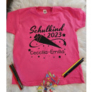 Personalisiertes Kinder T-Shirt "Schulkind 2023" mit Wunschnamen 134/140 hellblau dunkelblau