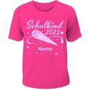 Personalisiertes Kinder T-Shirt "Schulkind 2023" mit Wunschnamen 122/128 hellblau gelb