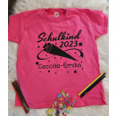 Personalisiertes Kinder T-Shirt "Schulkind 2023" mit Wunschnamen 122/128 hellblau gelb