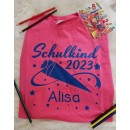 Personalisiertes Kinder T-Shirt "Schulkind 2023" mit Wunschnamen 122/128 hellblau gelb