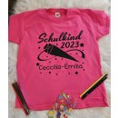 Personalisiertes Kinder T-Shirt "Schulkind 2023" mit Wunschnamen 134/140 schwarz orange