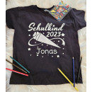 Personalisiertes Kinder T-Shirt "Schulkind 2023" mit Wunschnamen 122/128 schwarz rosa