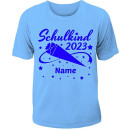 Personalisiertes Kinder T-Shirt "Schulkind 2023" mit Wunschnamen 134/140 dunkelblau weiß
