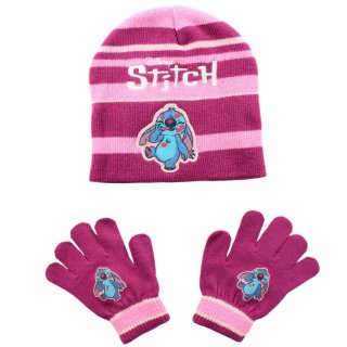 Disney Stitch Kinder Mütze und Handschuhe Set bordeaux