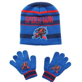 Spiderman Kinder Mütze und Handschuhe Set royalblau