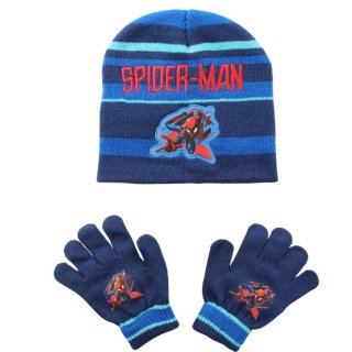 Spiderman Kinder Mütze und Handschuhe Set dunkelblau