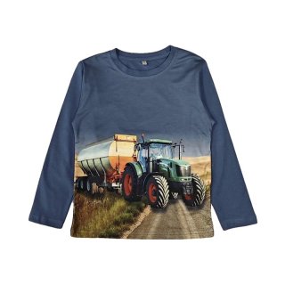 S&C Jungen Langarmshirt mit Traktor Motiv blau H381