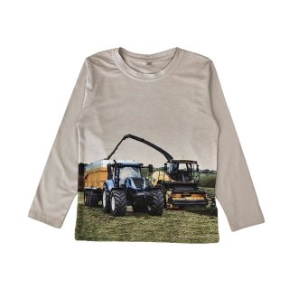 S&C Jungen Langarmshirt mit Traktor Motiv taupe H388