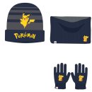 Pokemon 3-teiliges Set Kinder Mütze, Loop Schal und Handschuhe