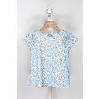 Geblümtes Mädchen T-Shirt mit Rüschenärmeln - Hellblau