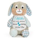 Personalisierter Sensory Bunny blau Kuscheltier mit Namen...