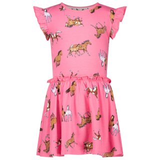 Mädchen Kleid Pink mit Pferde Allover Print und Rüschen von Salt & Pepper