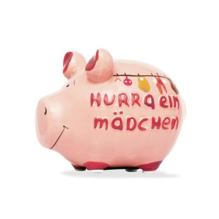 KCG Best of Sparschwein - Hurra ein M&auml;dchen - Keramik handbemalt Spardose Geburt