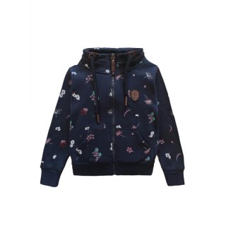 S&C Kinder Sweatjacke - Dunkelblaue Jacke mit Stehkragen und Blumenmuster MT297