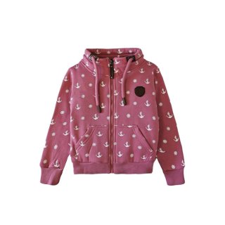 S&C Kinder Sweatjacke - Pinkfarbene Jacke mit hohem Stehkragen, Anker- und Blumenmuster MT296