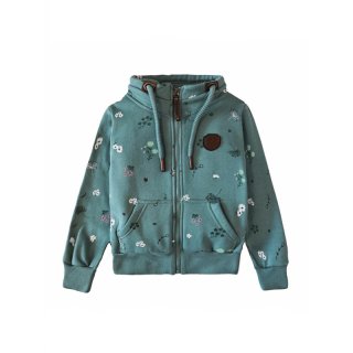 S&C Kinder Sweatjacke - Tealfarbene Jacke mit hohem Stehkragen, Blumenmuster MT297