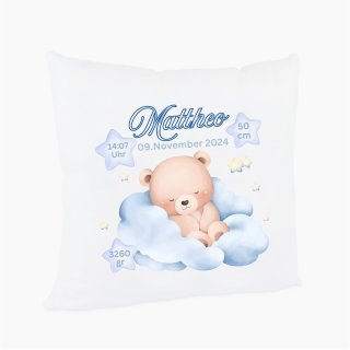 Personalisiertes Geburtskissen mit Geburtsdaten – Flauschiges Kissen Geschenk zur Geburt oder Taufe für Jungen mit Kissenfüllung