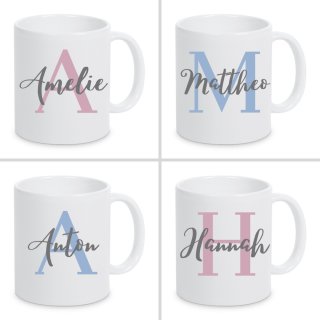 Personalisierte Namenstasse – Mit Initial und Namen, Keramiktasse Kaffeebecher blau