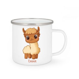 Personalisierte Emaille-Tasse Farmtiere mit Namen – das perfekte Geschenk für Kinder Alpaka