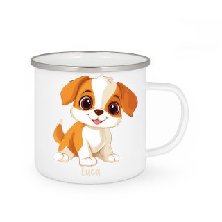 Personalisierte Emaille-Tasse Farmtiere mit Namen – das perfekte Geschenk für Kinder Hund