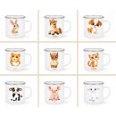 Personalisierte Emaille-Tasse Farmtiere mit Namen – das perfekte Geschenk für Kinder Hund