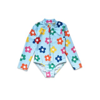 Toby Tiger Kinder Badeanzug langarm mit Regenbogenblumen-Druck, UV-Schutz UPF 50+
