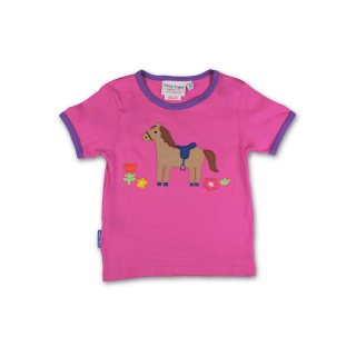 Toby Tiger Bio-Baumwoll Kinder T-Shirt mit Pferde- und Blumen-Applikation