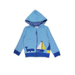 Toby Tiger Bio-Baumwoll Kinder Sweatjacke mit Kapuze und Segelboot-Applikation