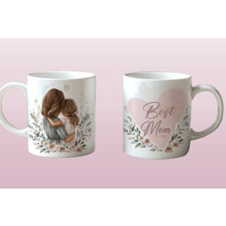 Tasse „Best Mom Ever“ mit Mama-Tochter-Motiv – Liebevoller Aquarellstil