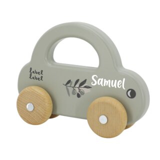 Label Label Holzauto Olive – Personalisiert mit Namen
