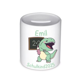 Personalisierte Spardose Dino – Schulkind 2025 mit Name – Geschenk zur Einschulung