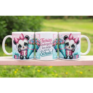 Kindertasse Panda – Tschüss Kindergarten, hallo Schule!