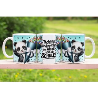Jungen-Tasse Panda – Tschüss Kindergarten, ich rocke jetzt die Schule