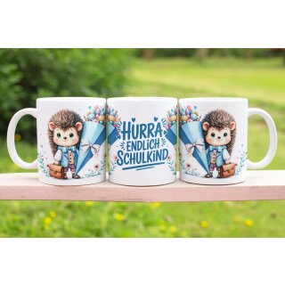 Einschulungstasse Igel – Hurra, endlich Schulkind