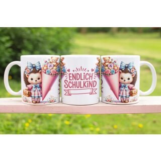 Einschulungstasse Igel-Mädchen – Endlich Schulkind