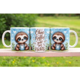 Tasse „Ohne Kaffee geht gar nichts“ – Niedliches Faultier mit Kaffeebecher