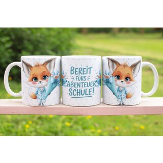 Tasse „Bereit fürs Abenteuer Schule“ – Einschulungstasse mit süßem Fuchs