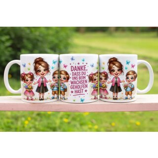 Tasse für Erzieherin „Danke, dass du uns beim Wachsen geholfen hast“ – Geschenk Abschied