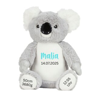 Personalisierter Koala mit Geburtsdaten – Kuscheltier mit Wunschtext