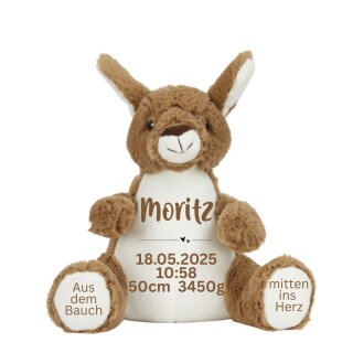 Personalisiertes Känguru-Kuscheltier mit Namen & Geburtsdaten – Erinnerungsgeschenk zur Geburt