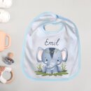 Babylätzchen Elefant mit Name – Hellblau...
