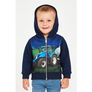 S&C Kinder-Sweatjacke „Blauer Traktor auf der Wiese“ TJ07 – Kapuzenjacke mit Fotoprint