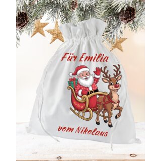 Personalisierter Nikolaus Geschenkbeutel mit Schlitten & Rentier – mit Namen 35x38cm