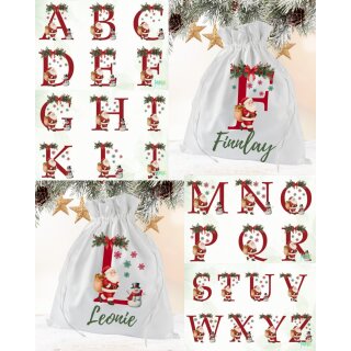 Personalisierter Nikolaus Geschenkbeutel mit Buchstaben & Namen – festliches Santa-Design